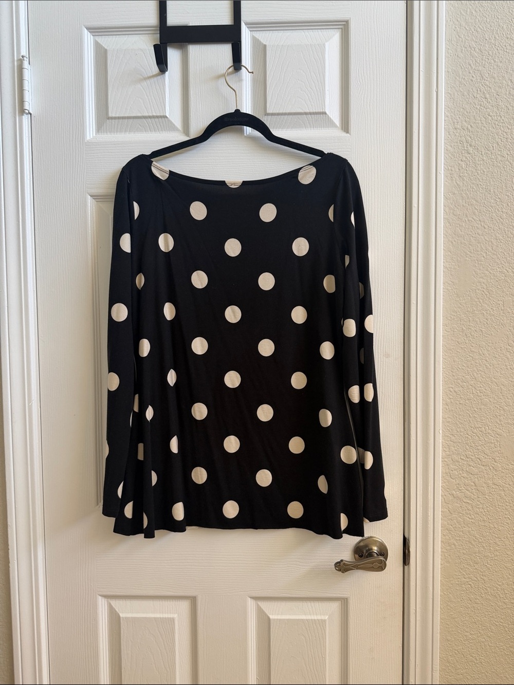 Reformation Black Long-Sleeve Polka Dot Top